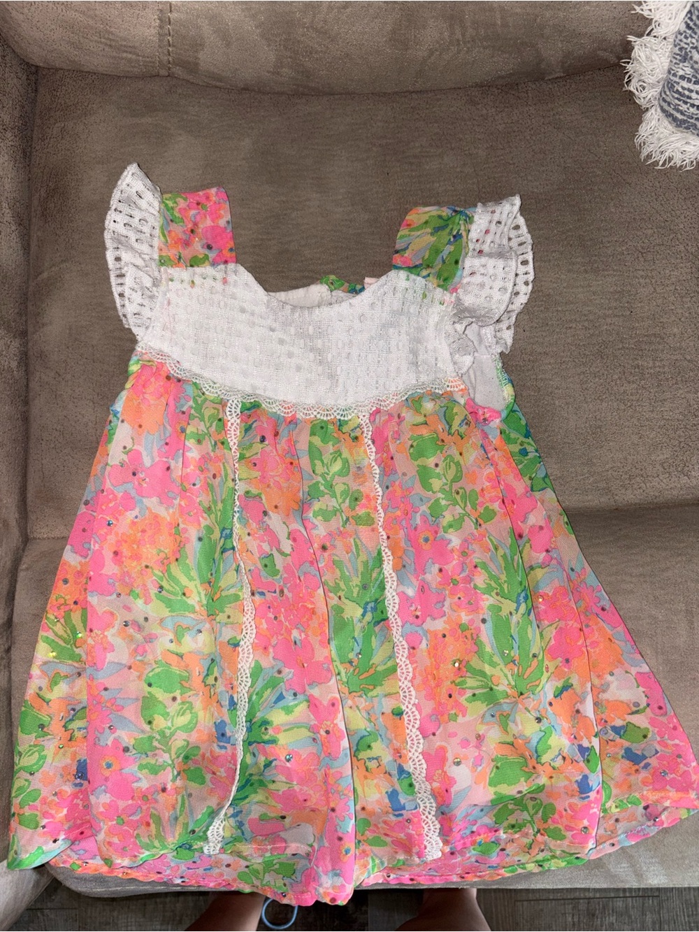 Little Lass Floral Pink Green Orange White Sundress